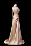 Gold Satin Strapless Prom Dress with Crystal Embellished Bodice KPP2397