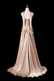 Gold Satin Strapless Prom Dress with Crystal Embellished Bodice KPP2397