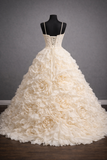 Ivory 3d Rose Applique Corset Ball Gown Wedding Dress With Voluminous Layered Skirt