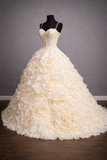 Ivory 3d Rose Applique Corset Ball Gown Wedding Dress With Voluminous Layered Skirt