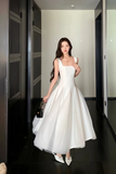 A Line Square Neck Prom Dress, Ankle Length Elegant Evening Gown 