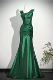 Green Satin Mermaid Simple Evening Gown Formal Dress, Green Satin Long Prom Dress
