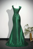 Green Satin Mermaid Simple Evening Gown Formal Dress, Green Satin Long Prom Dress
