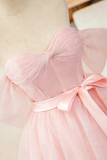 Off the Shoulder Pink Floor Length Long Prom Dresses, Off Shoulder Pink Long Formal Evening Dresses
