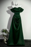 Green Satin A-line Off Shoulder Long Party Dress, Sweetheart Satin Prom Dress Evening Dress
