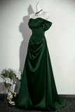 Green Satin A-line Off Shoulder Long Party Dress, Sweetheart Satin Prom Dress Evening Dress
