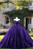 Purple Sparkly Ball Gown With 3D Flowers
