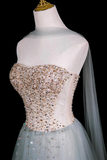 Sparkling Tulle Ball Gown with Beaded Corset Bodice, Strapless Ethereal Evening Dress