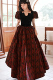 Gothic Black and Red Floral Short Sleeves Prom Dress, A-line Black and Red Evening Dress Formal Dress
