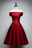 Red Satin Off-shoulder Short Cocktail Dress
