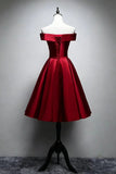 Red Satin Off-shoulder Short Cocktail Dress
