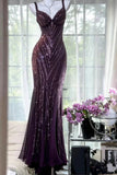 Sparkly Sequin Eggplant Chiffon Prom Dress
