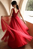 Beautiful 3D Flowers Adorned Crimson Red Prom Dress
