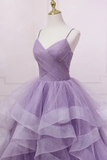 Purple V Neck Tulle Sequin Long Prom Dress Purple Tulle Formal Party Dress
