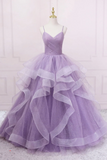 Purple V Neck Tulle Sequin Long Prom Dress Purple Tulle Formal Party Dress