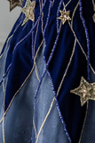 Blue Spaghetti Strap Long Prom Dress with Star, Blue Evening Party Dress KPP1745
