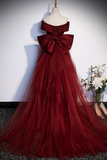 Burgundy Mermaid Long Prom Dress, Off the Shoulder V Neck Formal Evening Dress KPP1756