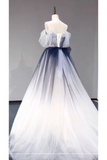 A Line Off the Shoulder Ombre Tulle Long Prom Dress KPP1762