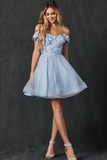 Off the shoulder with 3D Flowers Appliques Homecoming Dress KPH0676