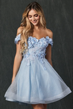 Off the shoulder with 3D Flowers Appliques Homecoming Dress KPH0676