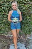 Sparkly Hatler Blue Sequins Homecoming Dress KPH0679