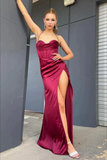 Simple Spaghetti Straps Long Prom Dresses with High Slit KPP1767