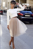 Two Piece Homecoming Dresses Simple Short Prom Dress Long Sleeve Party Dress KPH0686