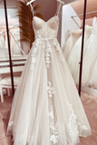 Corset Bodice Spaghetti Straps A Line Lace Wedding Dress Bridal Gown KPW0743