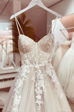 Corset Bodice Spaghetti Straps A Line Lace Wedding Dress Bridal Gown KPW0743