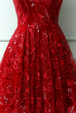 Burgundy v neck lace high low prom dress lace formal dress KPH0692