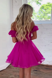 Princess Off the Shoulder Fuchsia Lace Prom Dress, Off Shoulder Fuchsia Homecoming Dress KPH0694