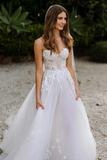 Sweetheart Sleeveless Appliques Lace Boho Wedding Dress Bridal Gown KPW0744