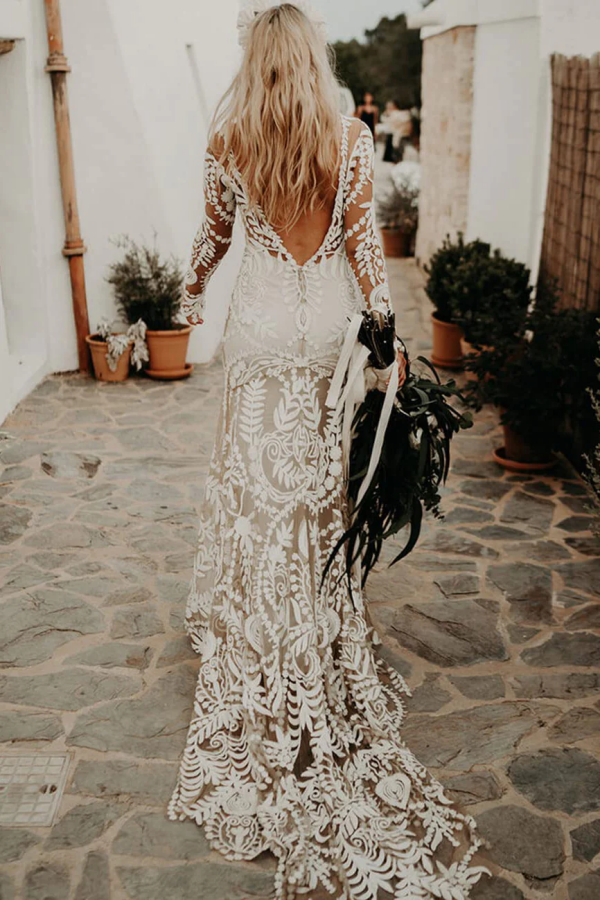 h and m gold beach dress Batwing Sleeve Lace Rustic Wedding Dresses Ivory Sheath Boho Wedding D   Musebridals