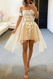 Champagne Tulle Off The Shoulder High Low Homecoming Dresses KPH0696