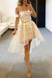 Champagne Tulle Off The Shoulder High Low Homecoming Dresses KPH0696
