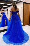 Cute A Line Off the Shoulder Royal Blue Prom Dresses with Appliques KPP1772