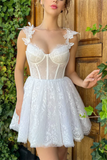 A Line Sweetheart Straps White Lace Homecoming Dress KPH0700
