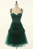 Green Sweetheart Tie-Strap A Line Tulle Short Homecoming Dress KPH0701