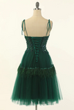 Green Sweetheart Tie-Strap A Line Tulle Short Homecoming Dress KPH0701