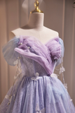 Purple Tulle Short Party Dress, Cute A-Line Off Shoulder Prom Dress KPH0710