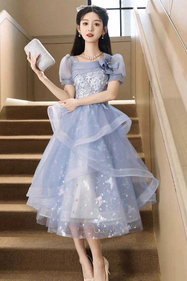 blue knee length prom dress Shiny Tea Length Royal Blue Prom Dresses, Royal Blue Tea Length Formal Evening Dresses, US 2 / Blue as Pics / With Rush+$19.99