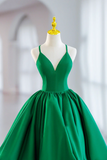Green Satin Short A Line Prom Dress, Green V Neck Party Dress KPH0712