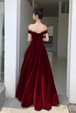 Burgundy Velvet Floor Length Prom Dress, Beautiful A Line Evening Party Dress KPP1777