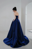 Blue Satin Long A Line Prom Dress, Simple Blue Evening Dress Formal Dress KPP1780