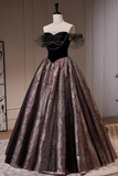 Fashion Black Off The Shoulder Beading A Line Tulle Long Prom Dresses KPP1784