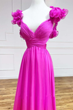 Hot Pink Ruffles Lace Up Back A Line Prom Dress, Formal Evening Dresses KPP1786