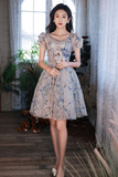 Cute V Neck Tulle Sequin Short Prom Dress Tulle Homecoming Dress KPH0717