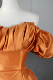 Orange Satin A Line Floor Length Prom Dress, Off the Shoulder Evening Party Dress KPP1788
