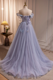 Long Purple Tulle Prom Dresses, Long Purple Tulle Formal Evening Dresses KPP1791