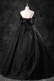 Black Tulle Lace Long Prom Dress, Black A Line Off the Shoulder Evening Party Dress KPP1801